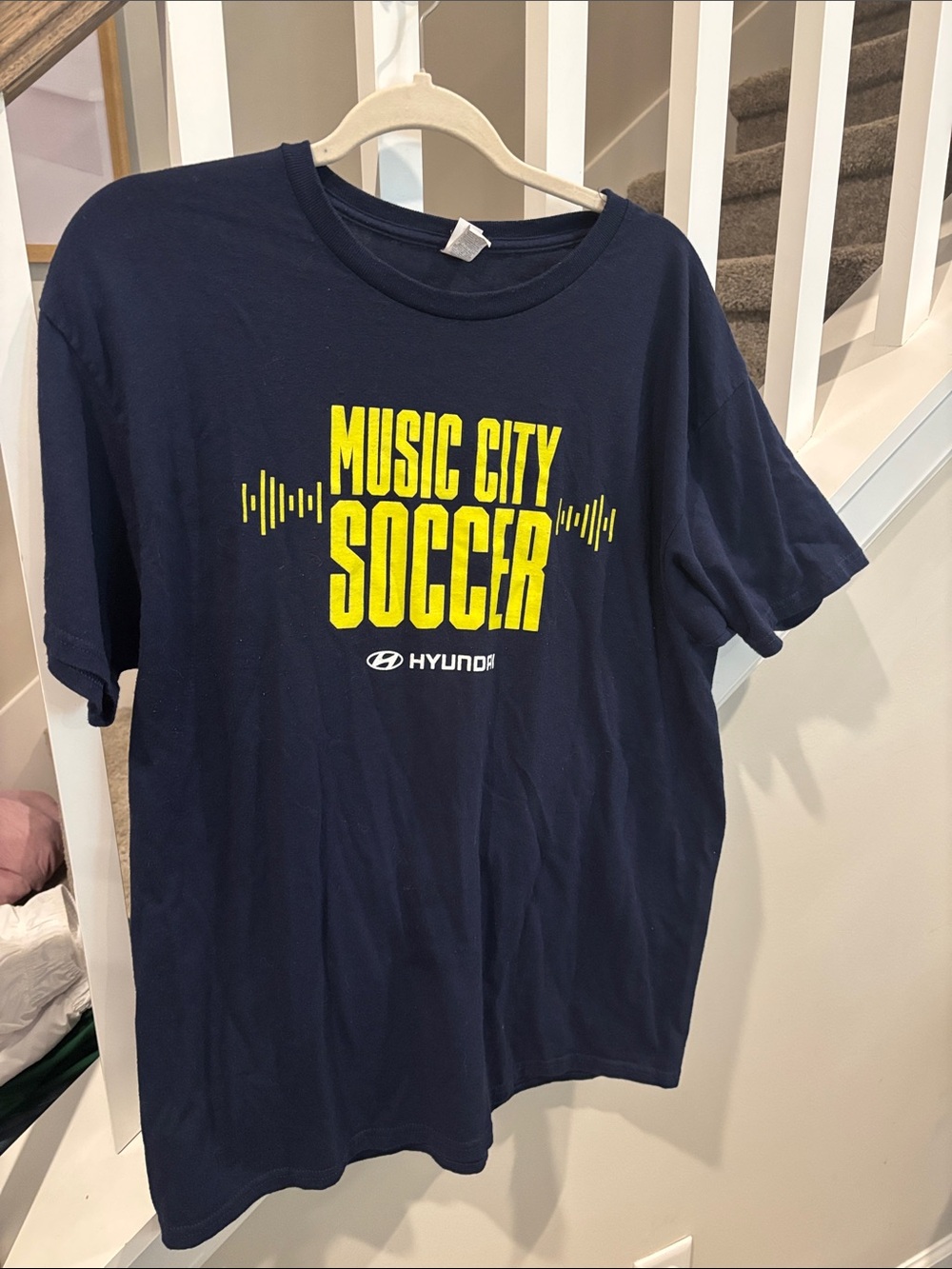 Jerzees Navy T-Shirt with Yellow Accent Music City Soccer
